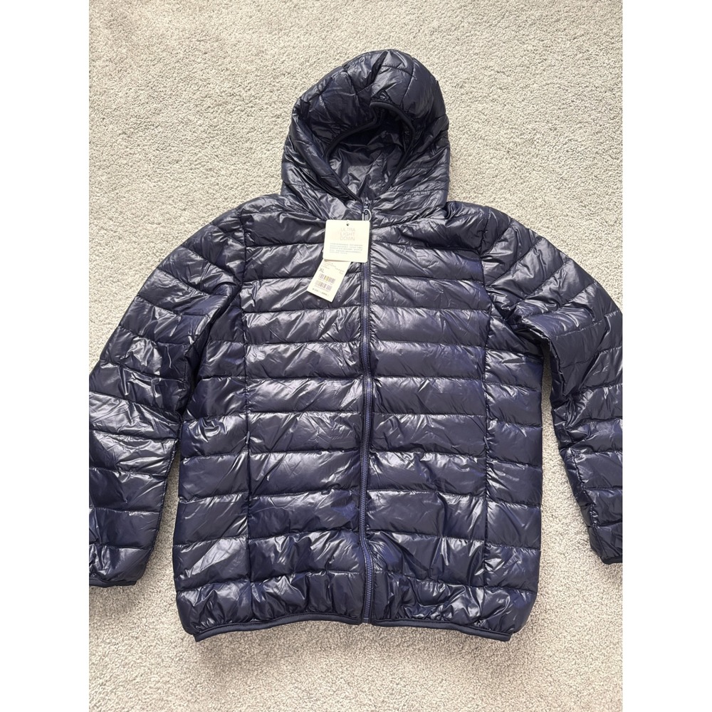 Uniqlo Ultra Light Down Hooded Puffer Jacket Navy Blue XL Packable Duck Down NEW